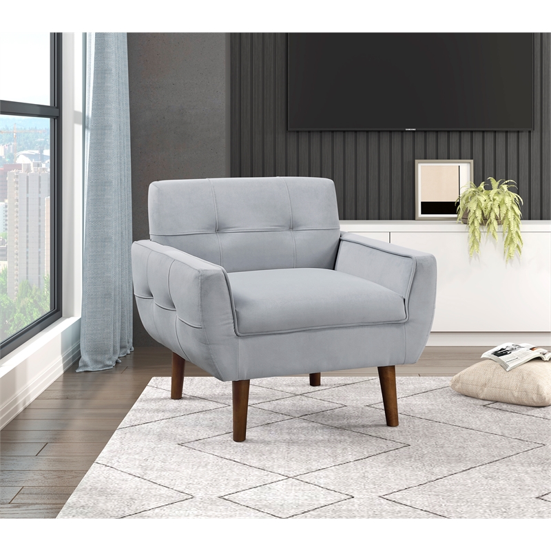 Pemberly Row Contemporary Velvet Accent Chair in Gray Finish