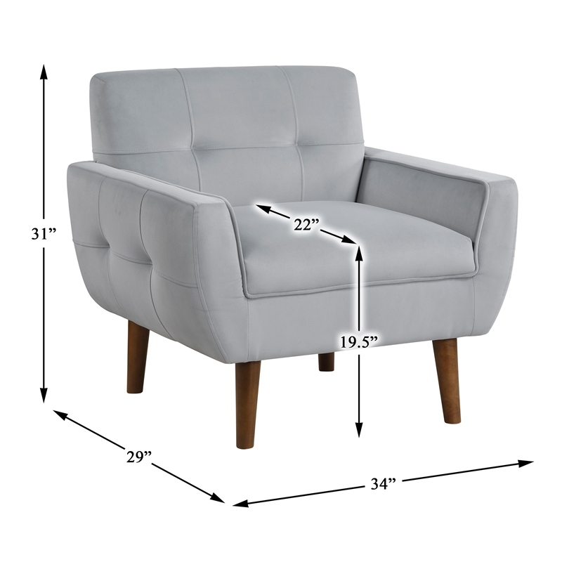 Pemberly Row Contemporary Velvet Accent Chair in Gray Finish