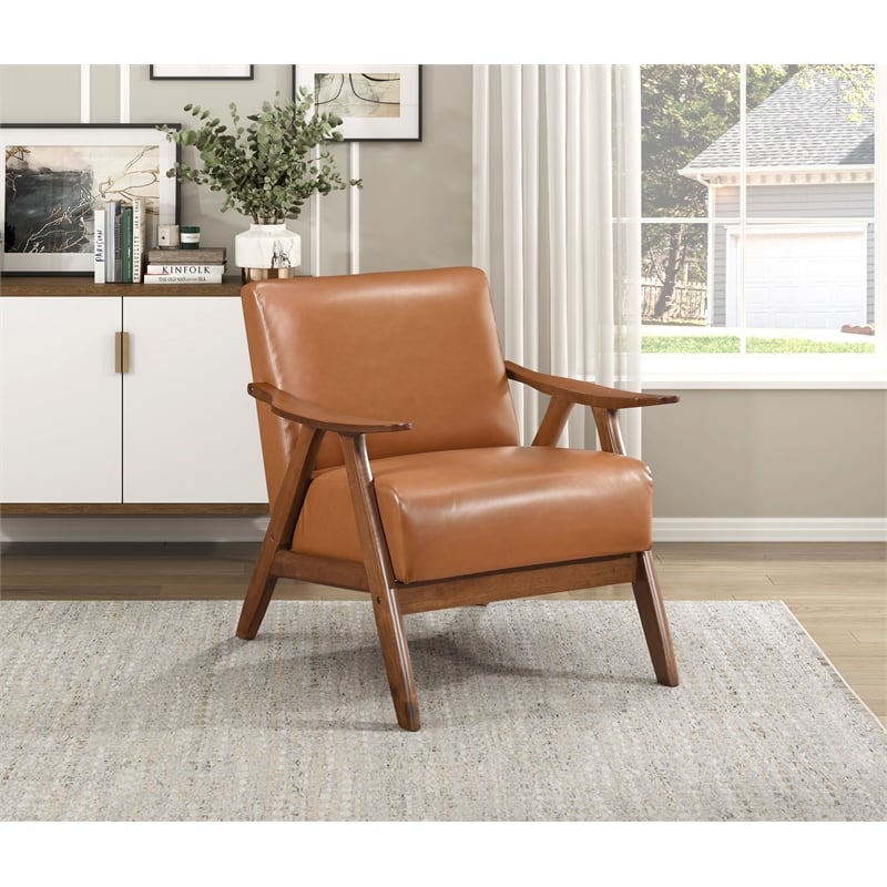 Pemberly Row Mid-Century Faux leather Accent Chair in Matt brown