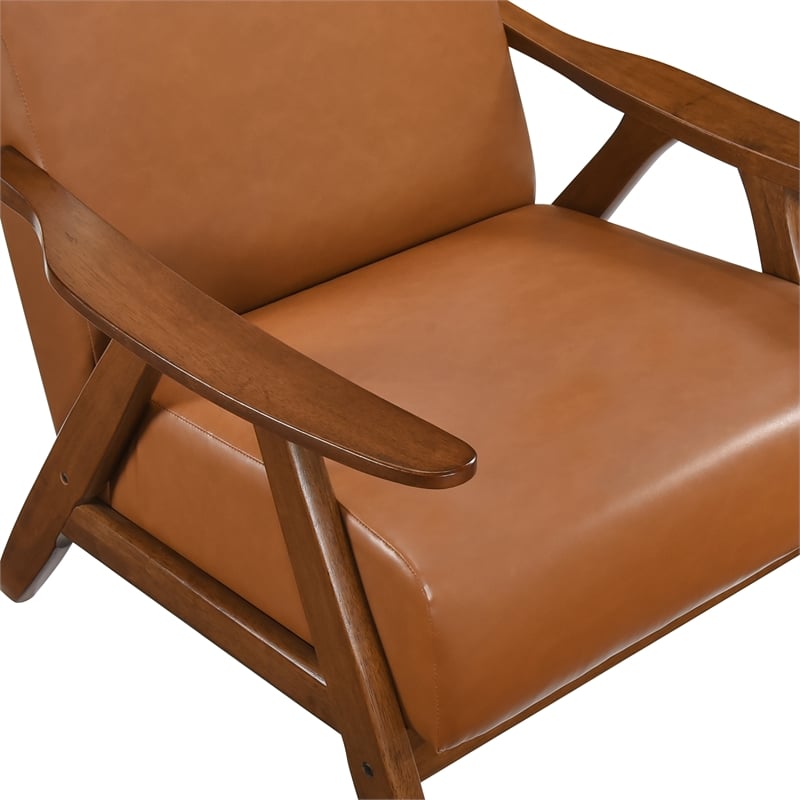 Pemberly Row Mid-Century Faux leather Accent Chair in Matt brown