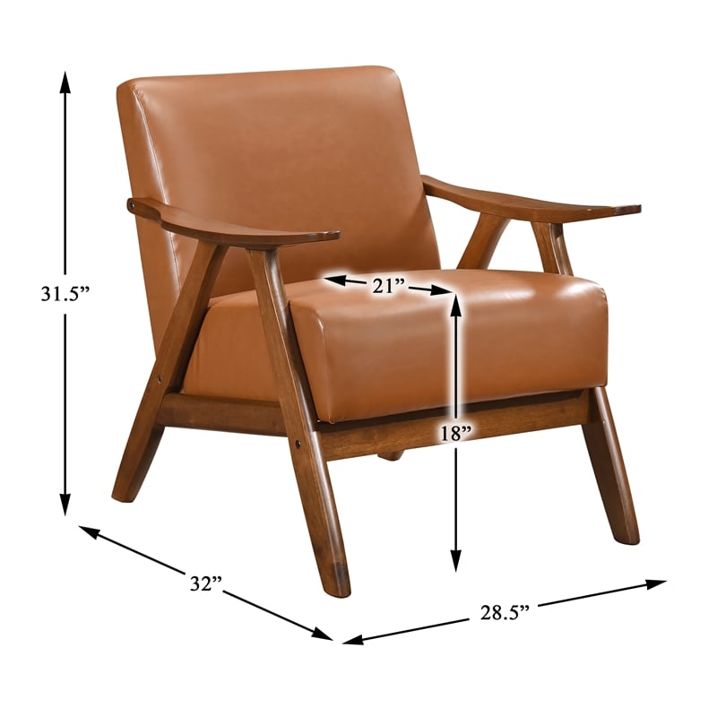 Pemberly Row Mid-Century Faux leather Accent Chair in Matt brown