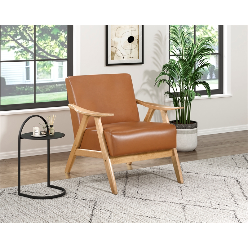 Pemberly Row Mid-Century Faux leather Accent Chair in Matt brown