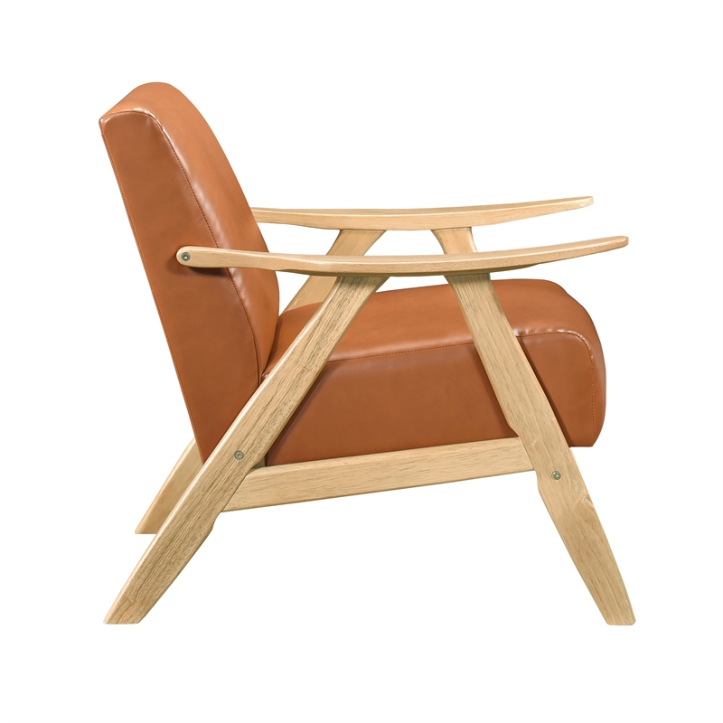 Pemberly Row Mid-Century Faux leather Accent Chair in Matt brown