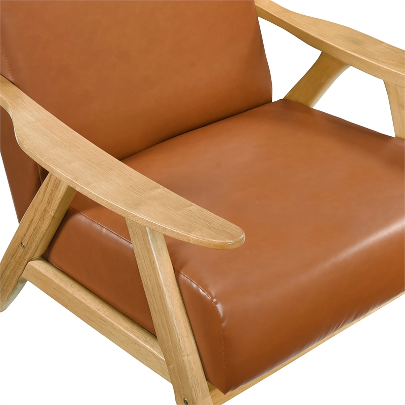 Pemberly Row Mid-Century Faux leather Accent Chair in Matt brown