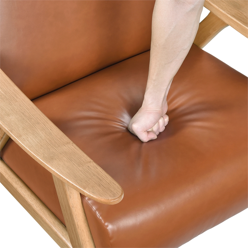 Pemberly Row Mid-Century Faux leather Accent Chair in Matt brown