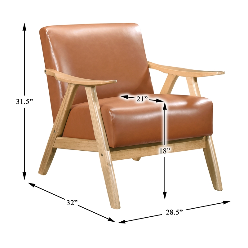 Pemberly Row Mid-Century Faux leather Accent Chair in Matt brown