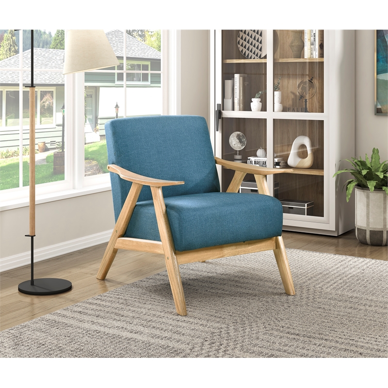 Pemberly Row Mid-Century Textured Fabric Accent Chair in Blue