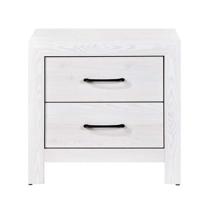 Pemberly Row Farmhouse Asian Hardwood Nightstand in White Finish