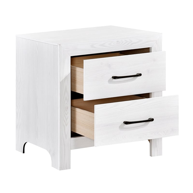Pemberly Row Farmhouse Asian Hardwood Nightstand in White Finish