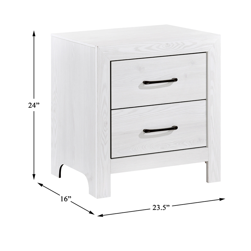 Pemberly Row Farmhouse Asian Hardwood Nightstand in White Finish