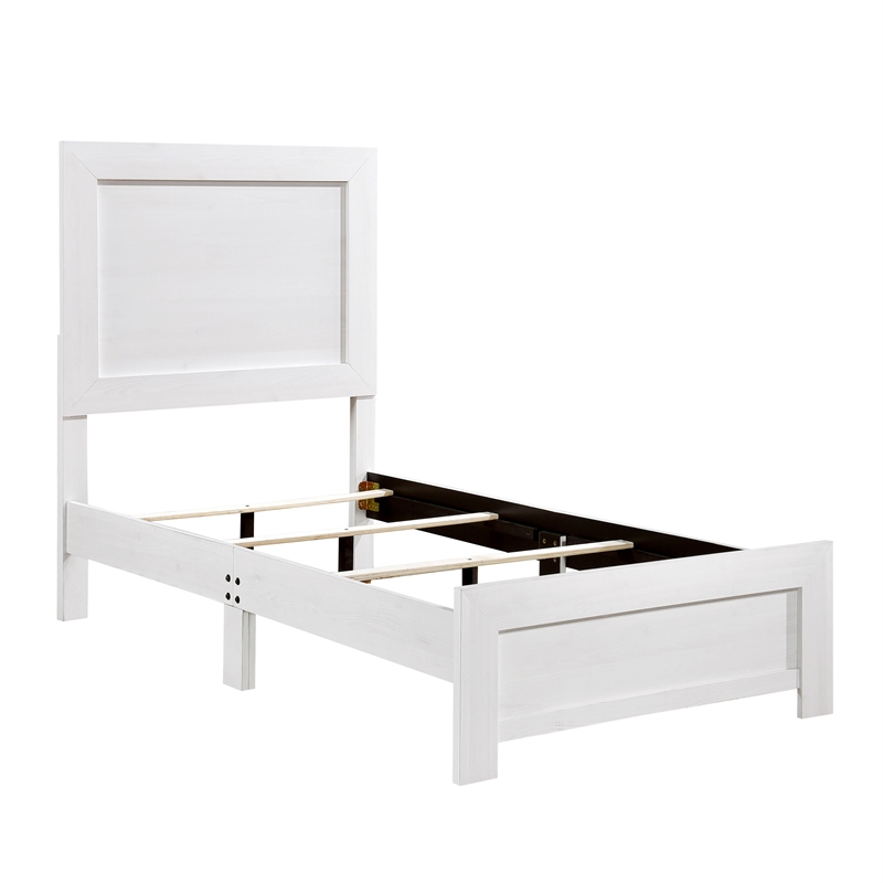 Pemberly Row Farmhouse Asian Hardwood Twin Bed in White Finish