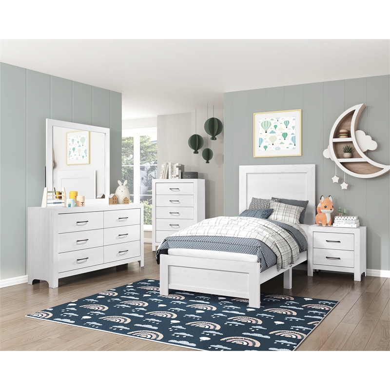 Pemberly Row Farmhouse Asian Hardwood Twin Bed in White Finish