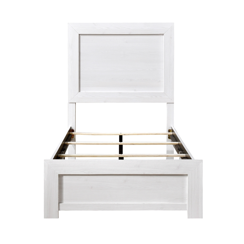 Pemberly Row Farmhouse Asian Hardwood Twin Bed in White Finish