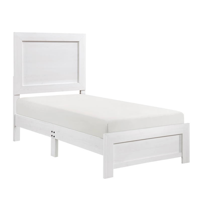 Pemberly Row Farmhouse Asian Hardwood Twin Bed in White Finish