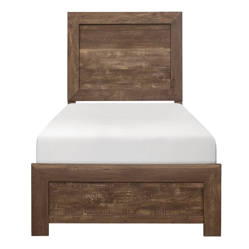 Pemberly Row Farmhouse Asian Hardwood Twin Bed in Rustic Brown