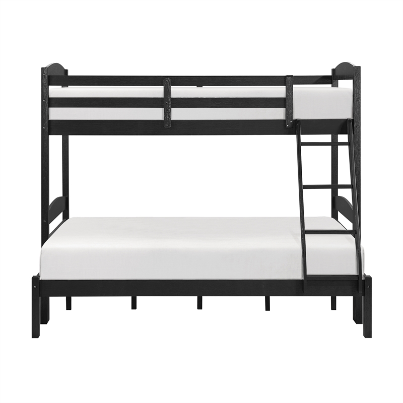 Pemberly Row Asian Hardwood Twin/Full Bunk Bed in Wire Brushed Black
