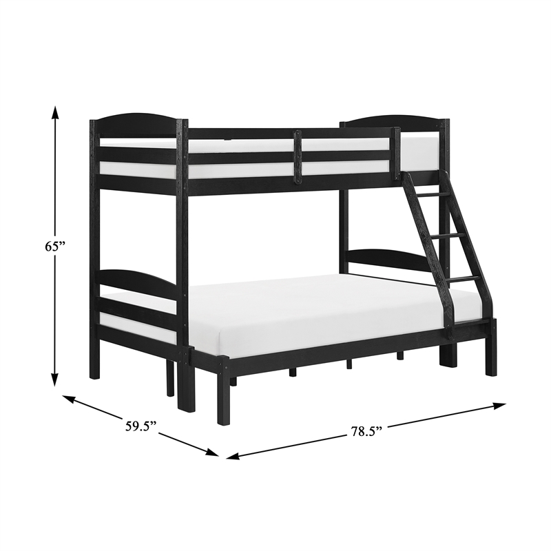 Pemberly Row Asian Hardwood Twin/Full Bunk Bed in Wire Brushed Black