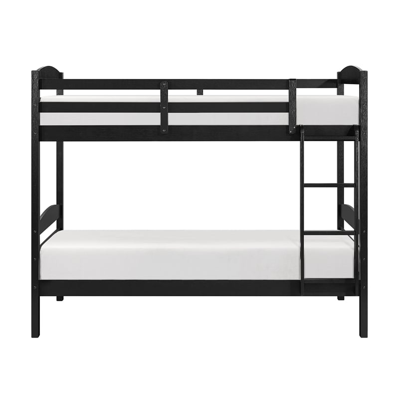Pemberly Row Asian Hardwood Twin/Twin Bunk Bed in Wire Brushed Black