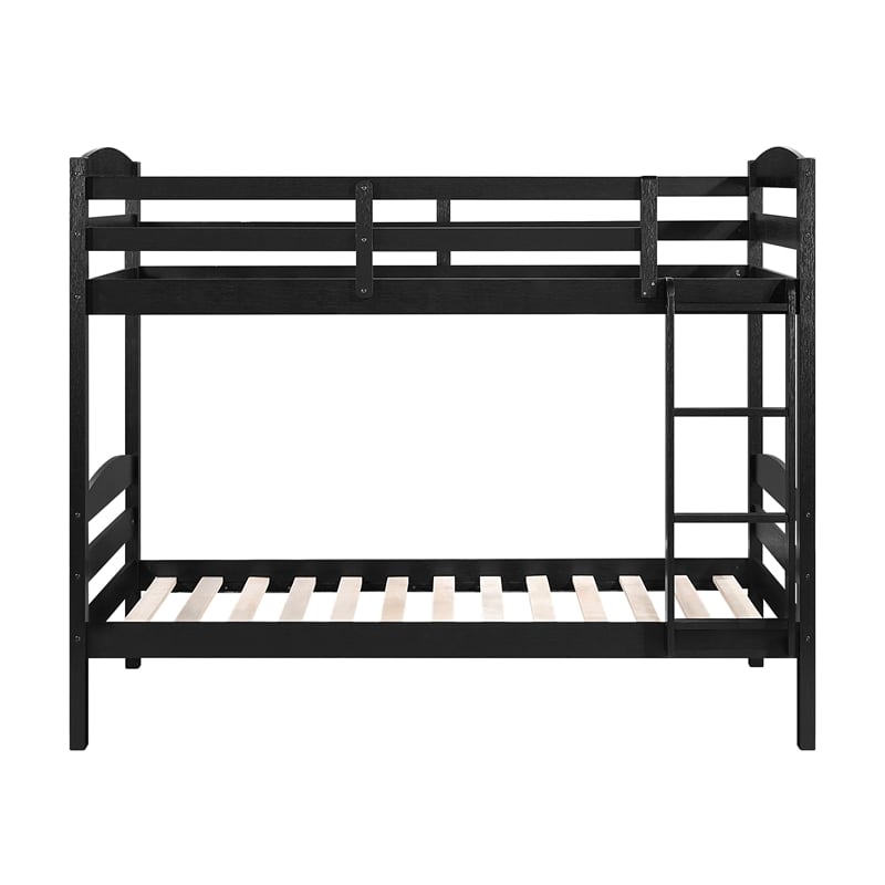Pemberly Row Asian Hardwood Twin/Twin Bunk Bed in Wire Brushed Black