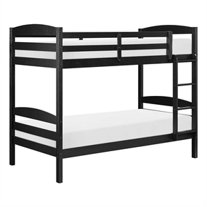 Pemberly Row Asian Hardwood Twin/Twin Bunk Bed in Wire Brushed Black