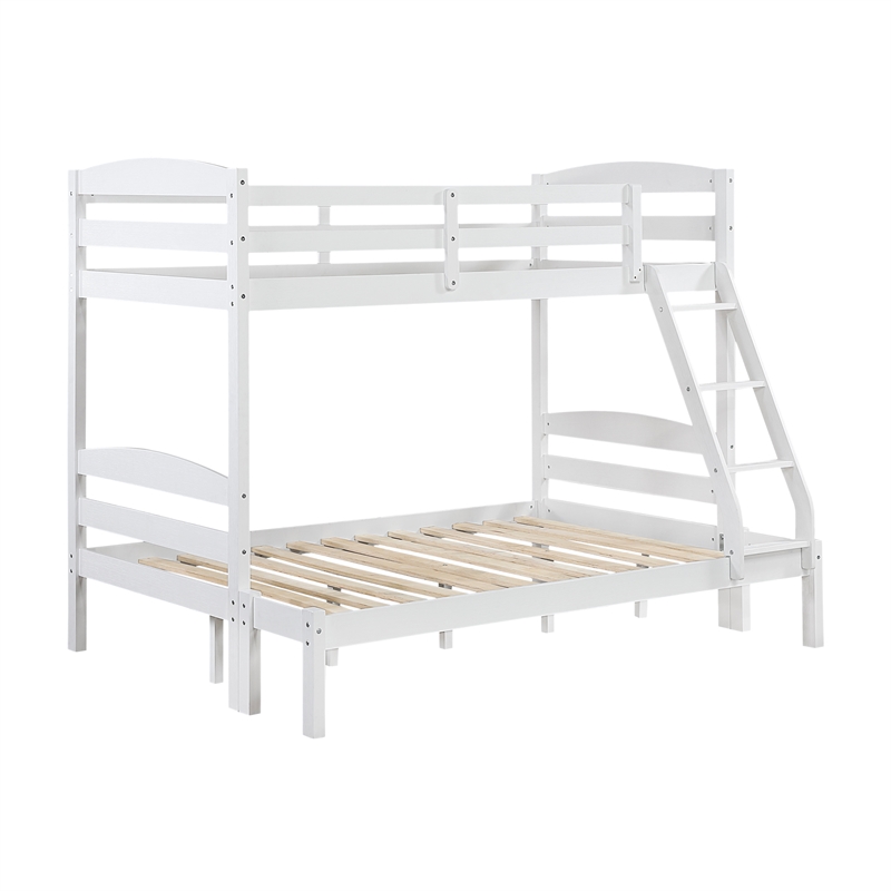 Pemberly Row Asian Hardwood Twin/Full Bunk Bed in Wire Brushed White