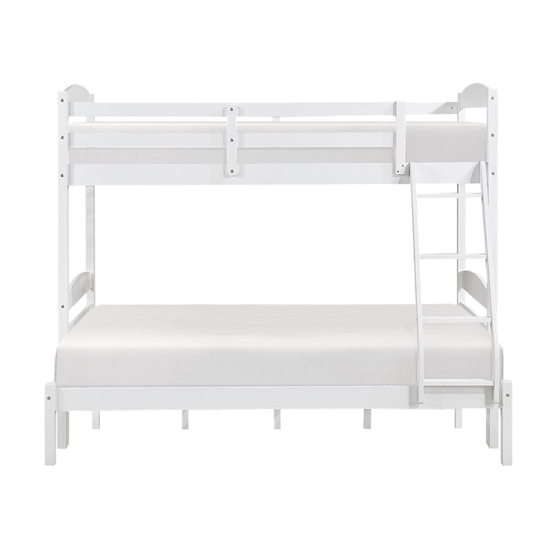 Pemberly Row Asian Hardwood Twin/Full Bunk Bed in Wire Brushed White