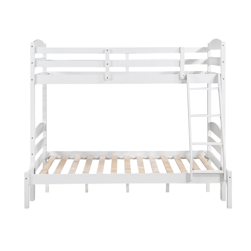 Pemberly Row Asian Hardwood Twin/Full Bunk Bed in Wire Brushed White