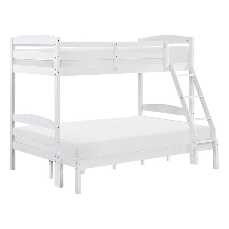 Pemberly Row Asian Hardwood Twin/Full Bunk Bed in Wire Brushed White