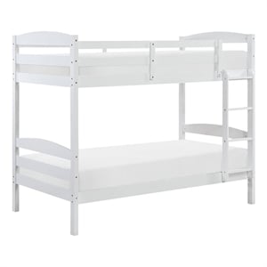 Pemberly Row Asian Hardwood Twin/Twin Bunk Bed in Wire Brushed White Finish