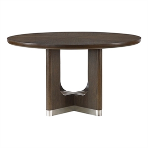 Pemberly Row Rubber Wood Round Dining Table in Wire Brushed Brown