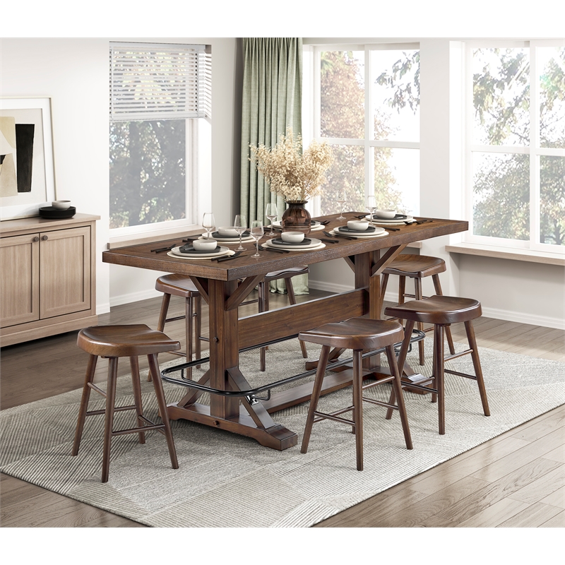 Pemberly Row Traditional Solid Wood Counter Height Table in Brown