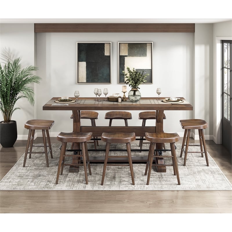 Pemberly Row Traditional Acacia Counter Height Stool in Brown