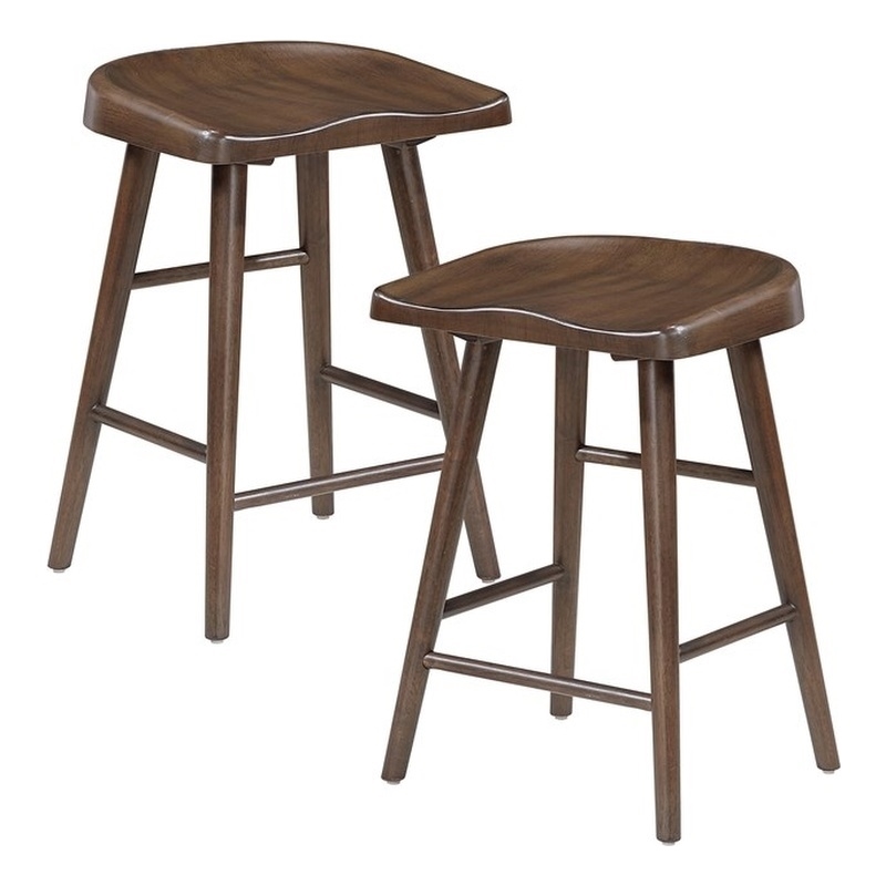 Pemberly Row Traditional Acacia Counter Height Stool in Brown