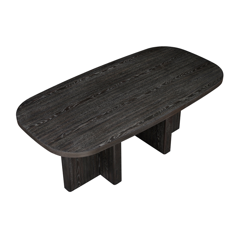 Pemberly Row Contemporary Solid Wood Dining Table in Ebony Finish