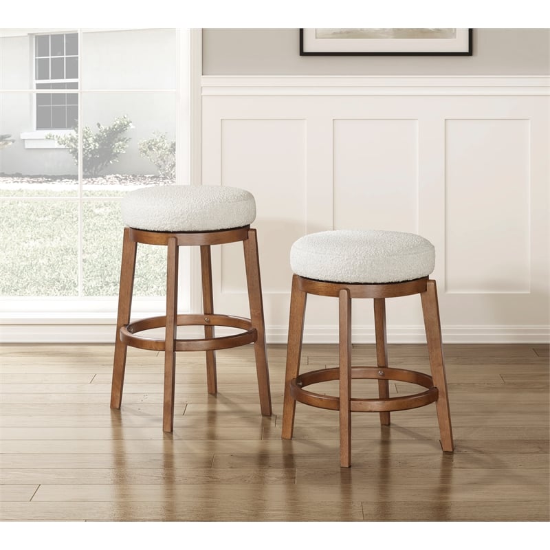 Pemberly Row Boucle Fabric Swivel Counter Height Chair in White