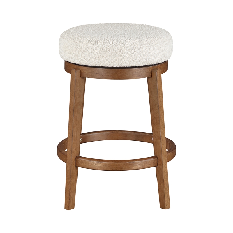 Pemberly Row Boucle Fabric Swivel Counter Height Chair in White