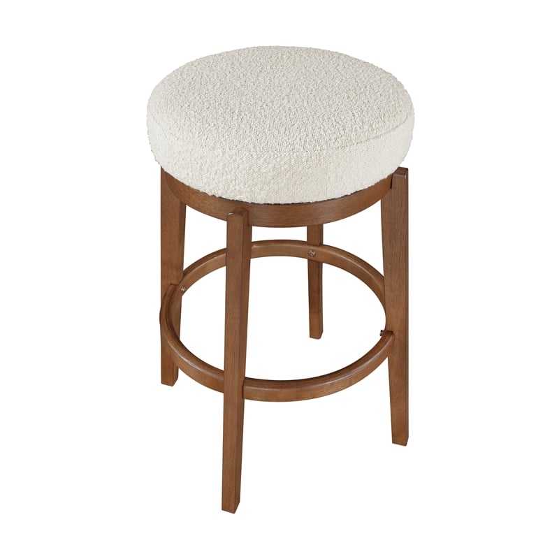 Pemberly Row Contemporary Boucle Fabric Swivel Pub Height Chair in White