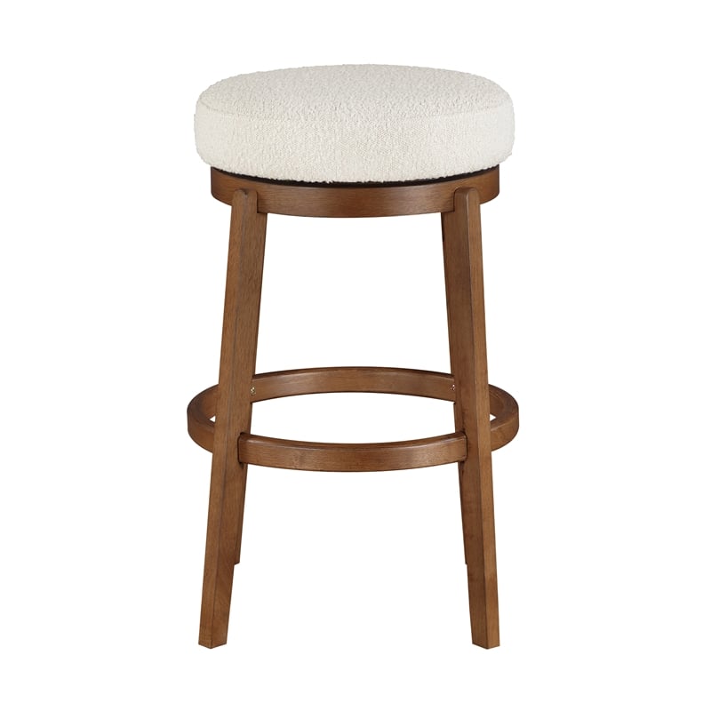 Pemberly Row Contemporary Boucle Fabric Swivel Pub Height Chair in White