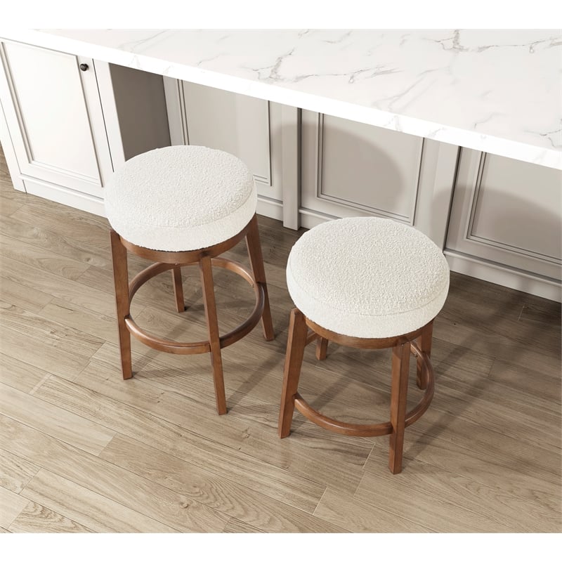 Pemberly Row Contemporary Boucle Fabric Swivel Pub Height Chair in White