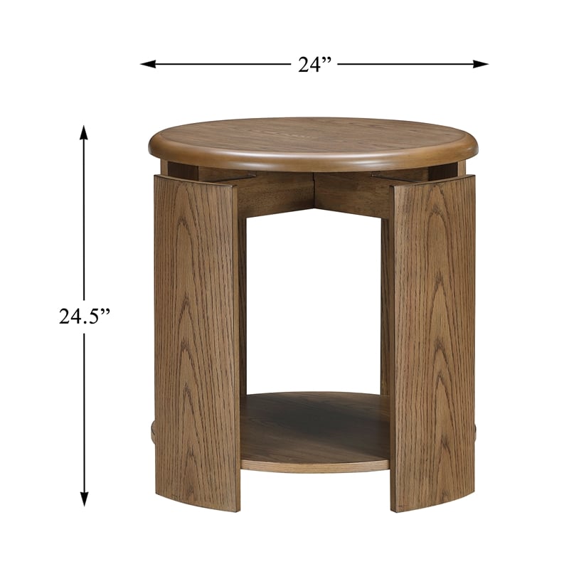 Pemberly Row Contemporary Solid Wood End Table in Brown Finish
