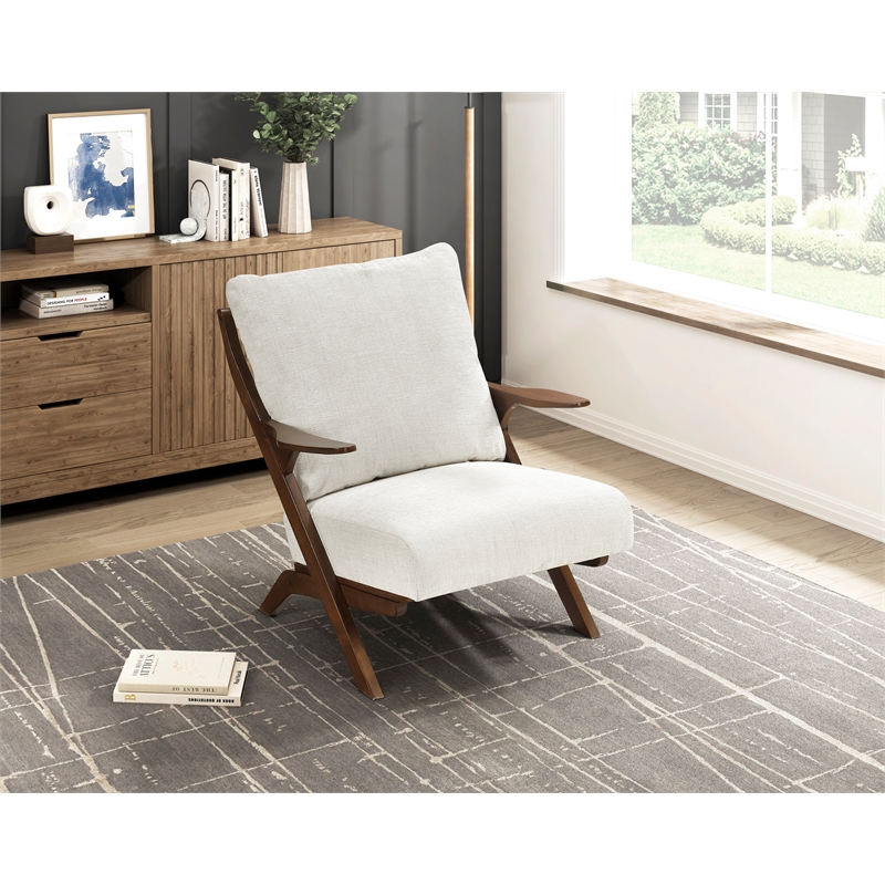 Pemberly Row Chenille Accent Chair in Beige and Pascal Brown finish