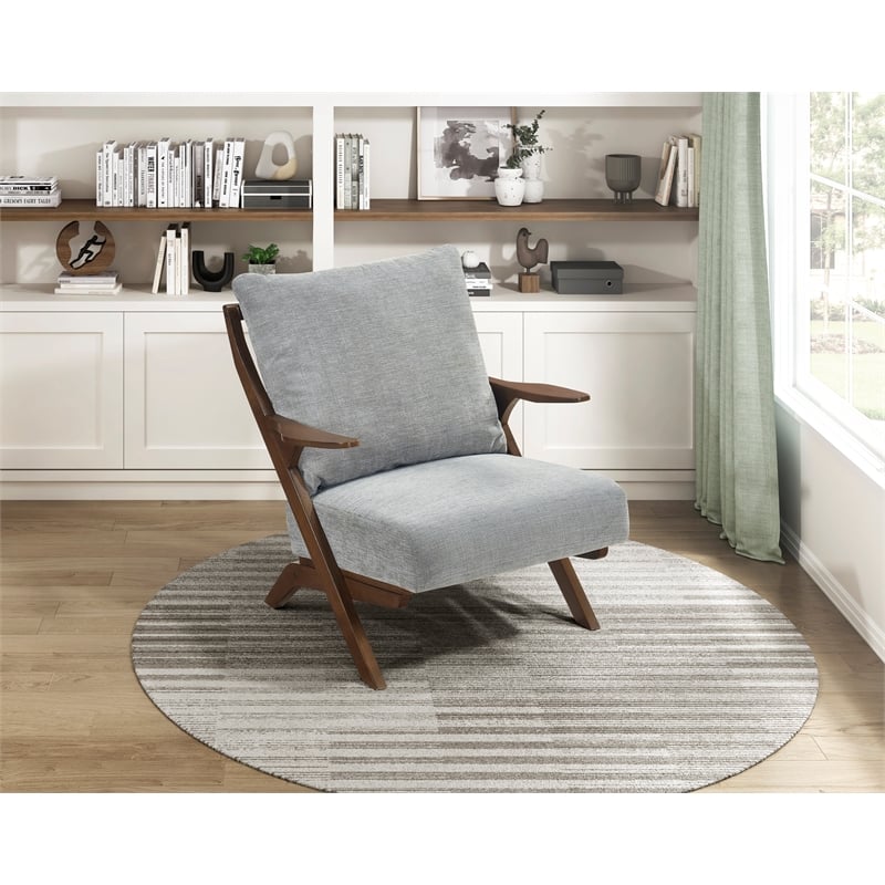 Pemberly Row Chenille Accent Chair in Gray and Pascal Brown finish