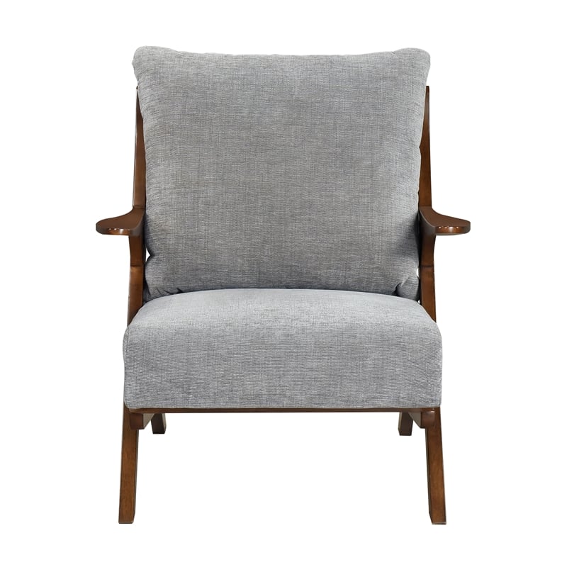 Pemberly Row Chenille Accent Chair in Gray and Pascal Brown finish