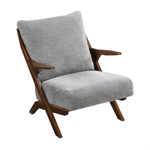 Pemberly Row Chenille Accent Chair in Gray and Pascal Brown finish