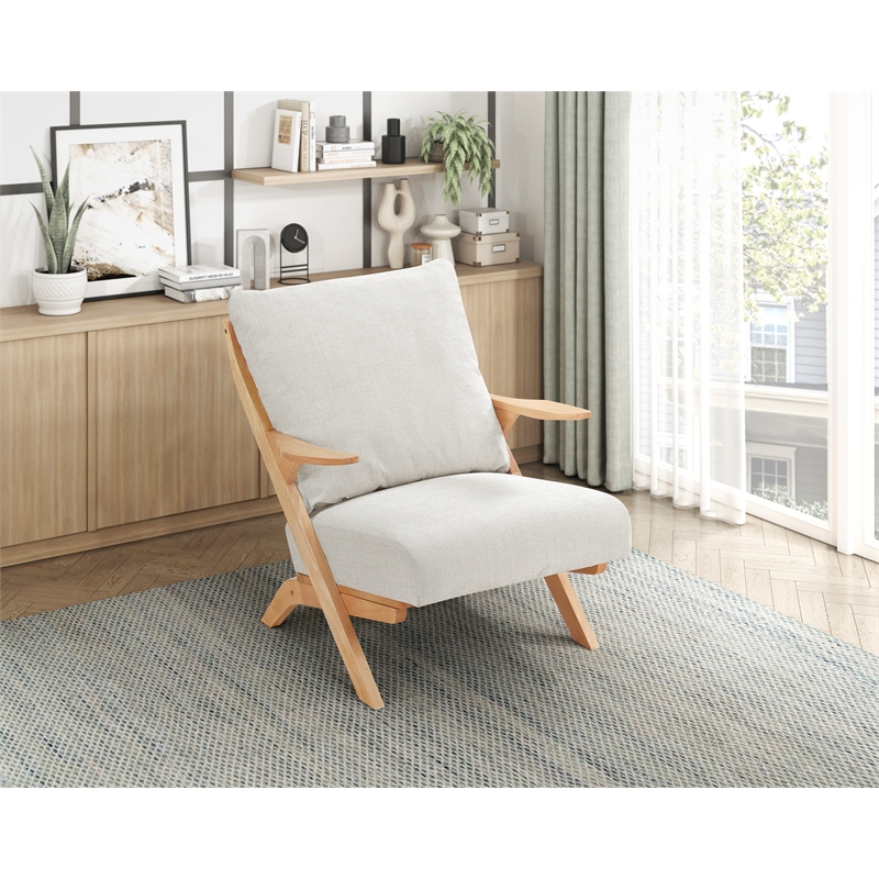 Pemberly Row Chenille Accent Chair in Beige and Natural finish