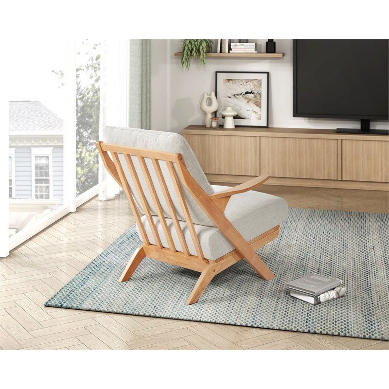 Pemberly Row Chenille Accent Chair in Beige and Natural finish