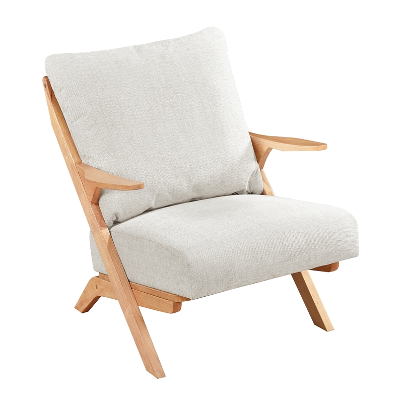 Pemberly Row Chenille Accent Chair in Beige and Natural finish