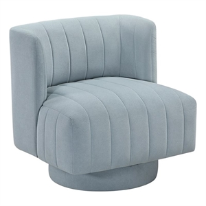 Pemberly Row Contemporary Textured Fabric Swivel Chair in Aqua Blue