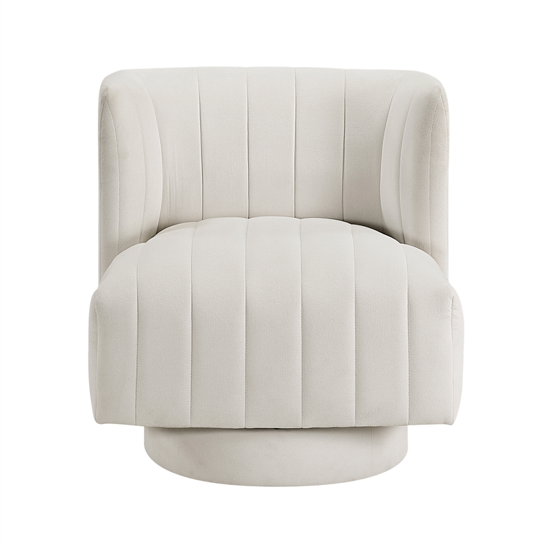 Pemberly Row Contemporary Textured Fabric Swivel Chair in Beige