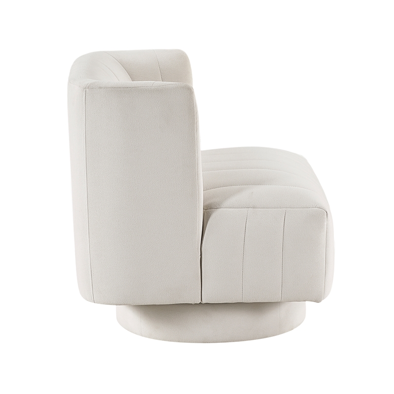 Pemberly Row Contemporary Textured Fabric Swivel Chair in Beige